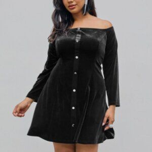 Cider Velvet off-shoulder button mini dress curve